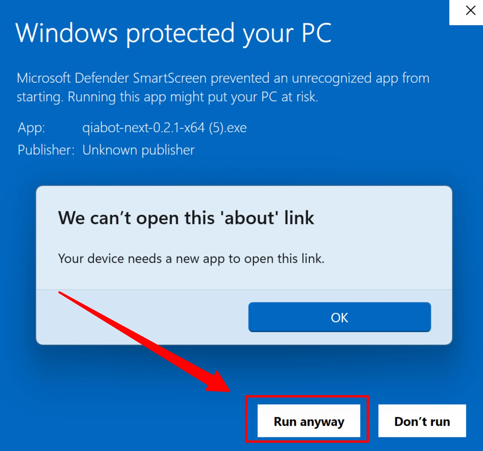 Click Run anyway button